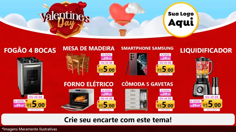Modelo de TV para TV Horizontal com o tema Valentine's Day para Móveis e Eletro