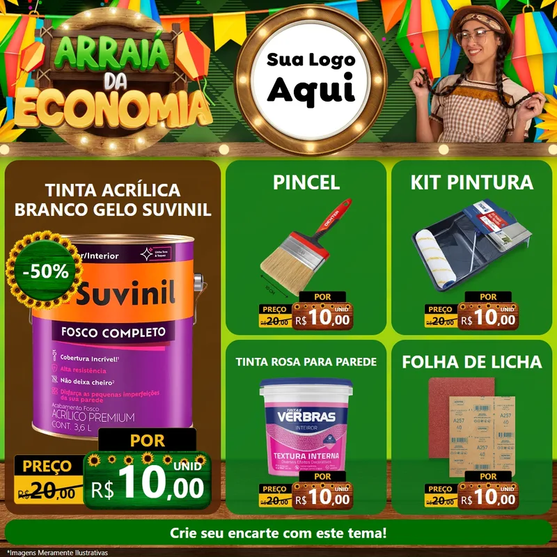 Modelo de Rede Social para Feed Facebook com o tema Arraiá de Economia para Tintas e Ferramentas