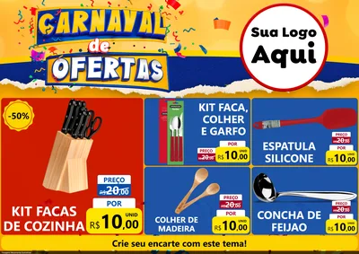 Modelo de Encarte para Encarte A4 Horizontal com o tema Carnaval de Ofertas para Utilidades Domésticas