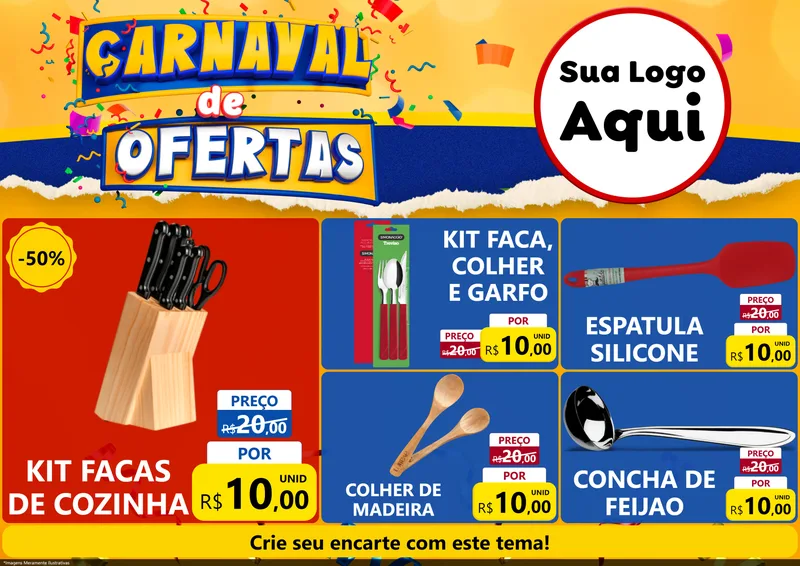 Modelo de Encarte para Encarte A4 Horizontal com o tema Carnaval de Ofertas para Utilidades Domésticas