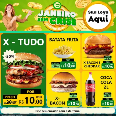 Modelo de Rede Social para Feed Facebook com o tema Janeiro Sem Crise para Hamburgueria