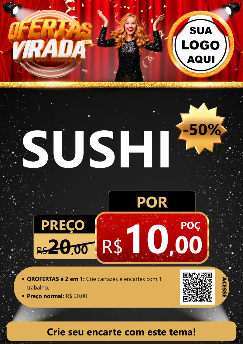 Modelo de Cartaz para Cartaz A4 Vertical com o tema Ofertas da Virada para Comida japonesa