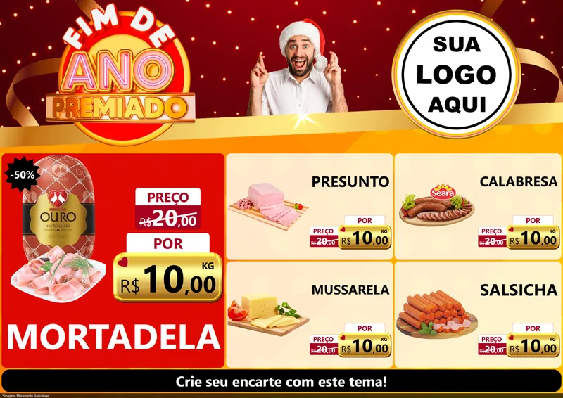 Modelo de Encarte para Encarte A4 Horizontal com o tema Fim de Ano Premiado para Frios e Laticínios