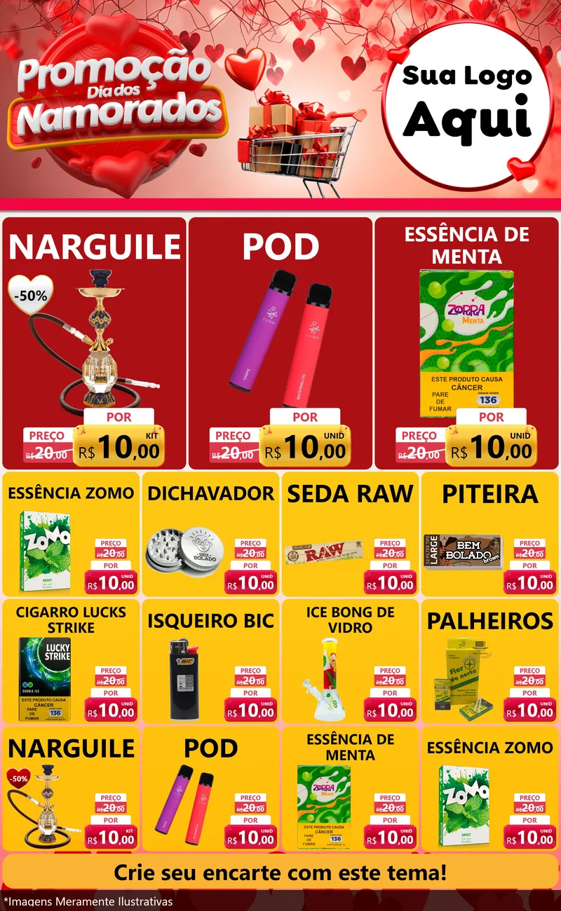 Modelo de Encarte para Encarte Grande com o tema Promoção Dia dos Namorados para Tabacaria