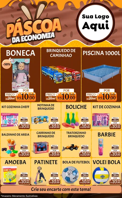 Modelo de Encarte para Encarte Grande com o tema Páscoa da Economia para Brinquedos