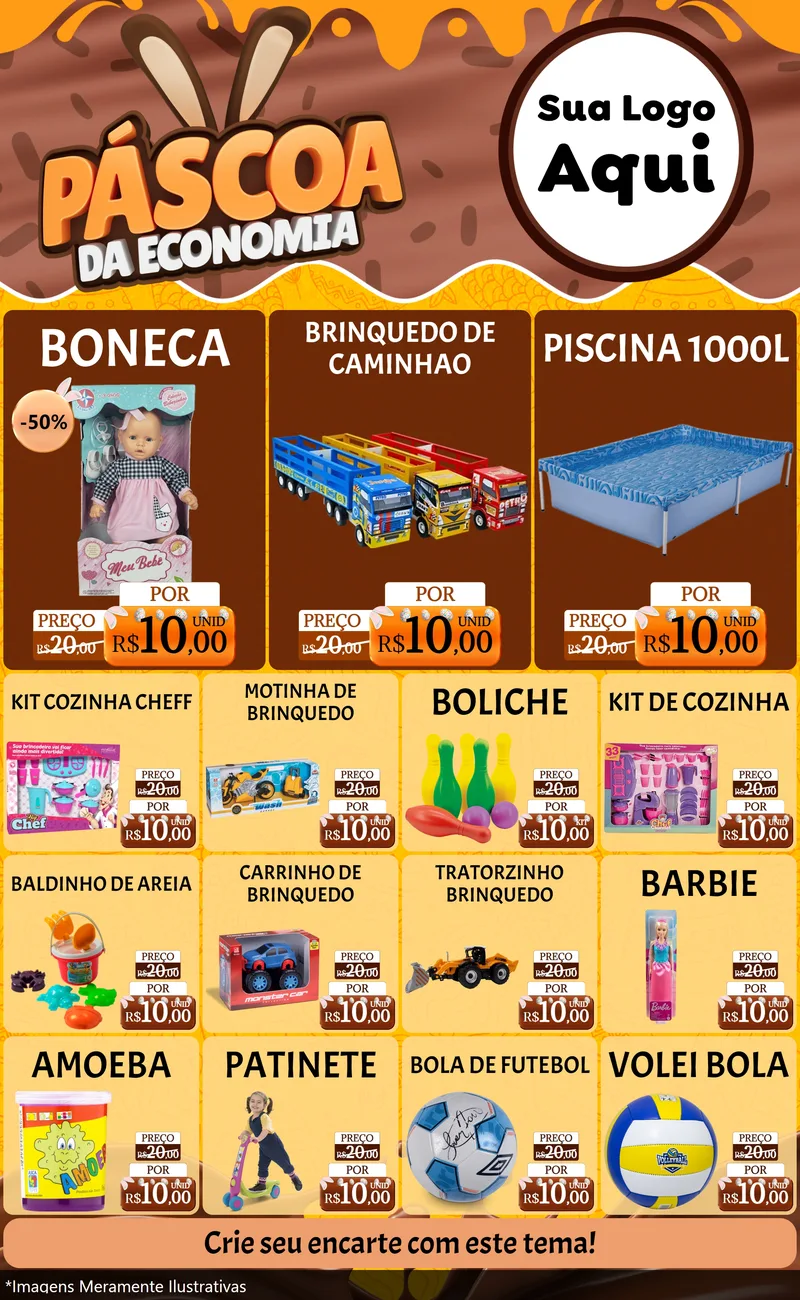 Modelo de Encarte para Encarte Grande com o tema Páscoa da Economia para Brinquedos