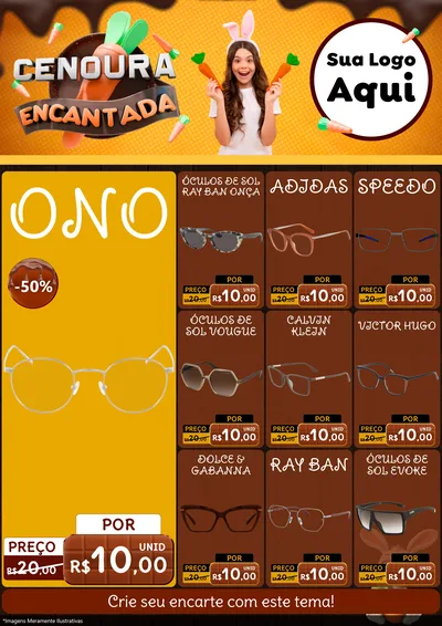 Modelo de Encarte para Encarte A4 Vertical com o tema Cenoura Encantada - Páscoa para Óticas