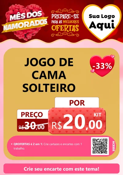 Modelo de Cartaz para Cartaz A4 Vertical com o tema Mês dos Namorados para Cama, Mesa e Banho