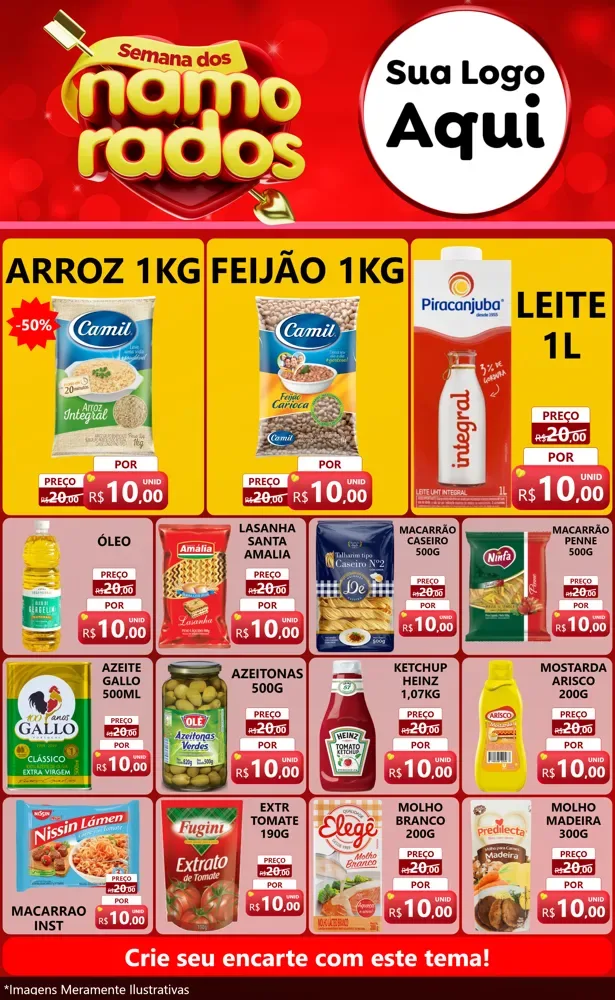 Modelo de Encarte para Encarte Grande com o tema Semana dos namorados para Supermercado