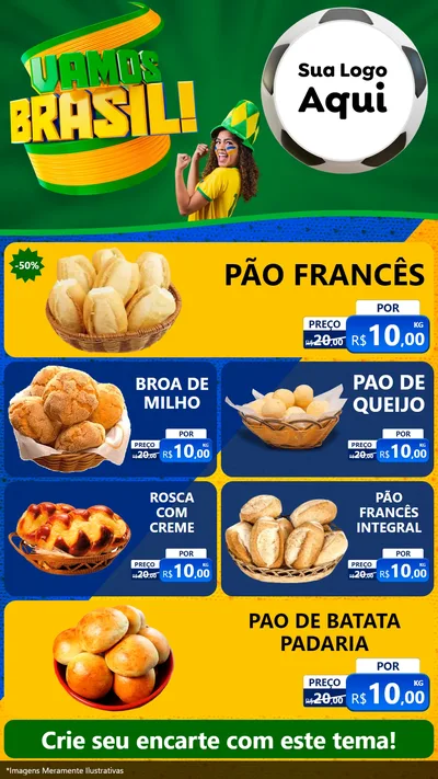Modelo de TV para TV Vertical com o tema Vamos Brasil - Copa para Padaria