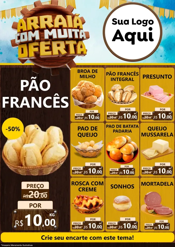 Modelo de Encarte para Encarte A4 Vertical com o tema Ofertas de São João - Junina para Padaria