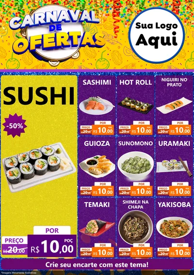 Modelo de Encarte para Encarte A4 Vertical com o tema Carnaval de Ofertas para Comida japonesa