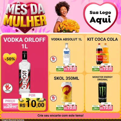 Modelo de Rede Social para Feed Facebook com o tema Mês da Mulher para Distribuidora de bebidas