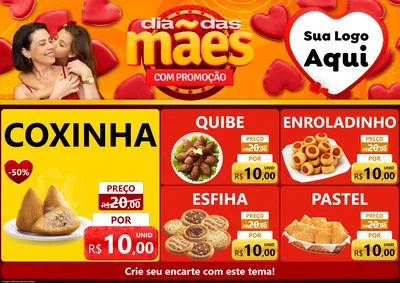 Modelo de Encarte para Encarte A4 Horizontal com o tema Dia das Mães com Promoção para Salgadaria