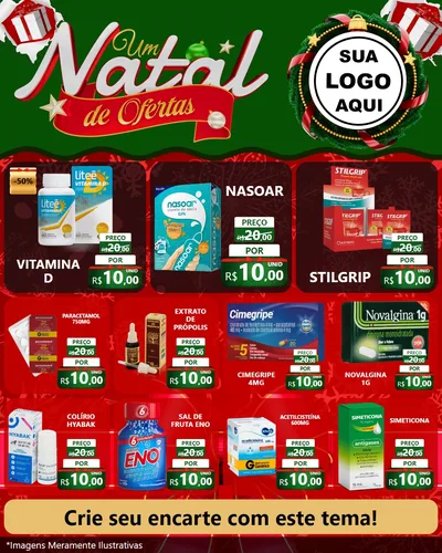 Modelo de Rede Social para Feed Instagram com o tema Um Natal de Ofertas para Farmácia