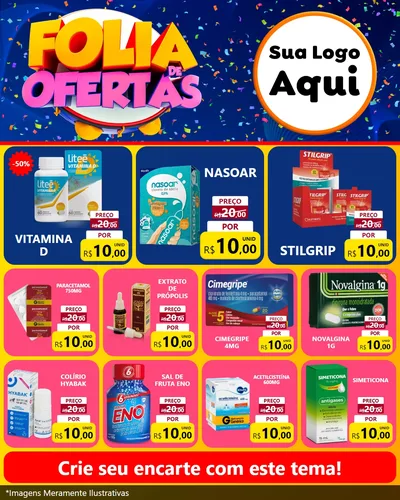 Modelo de Rede Social para Feed Instagram com o tema Folia de Ofertas para Farmácia