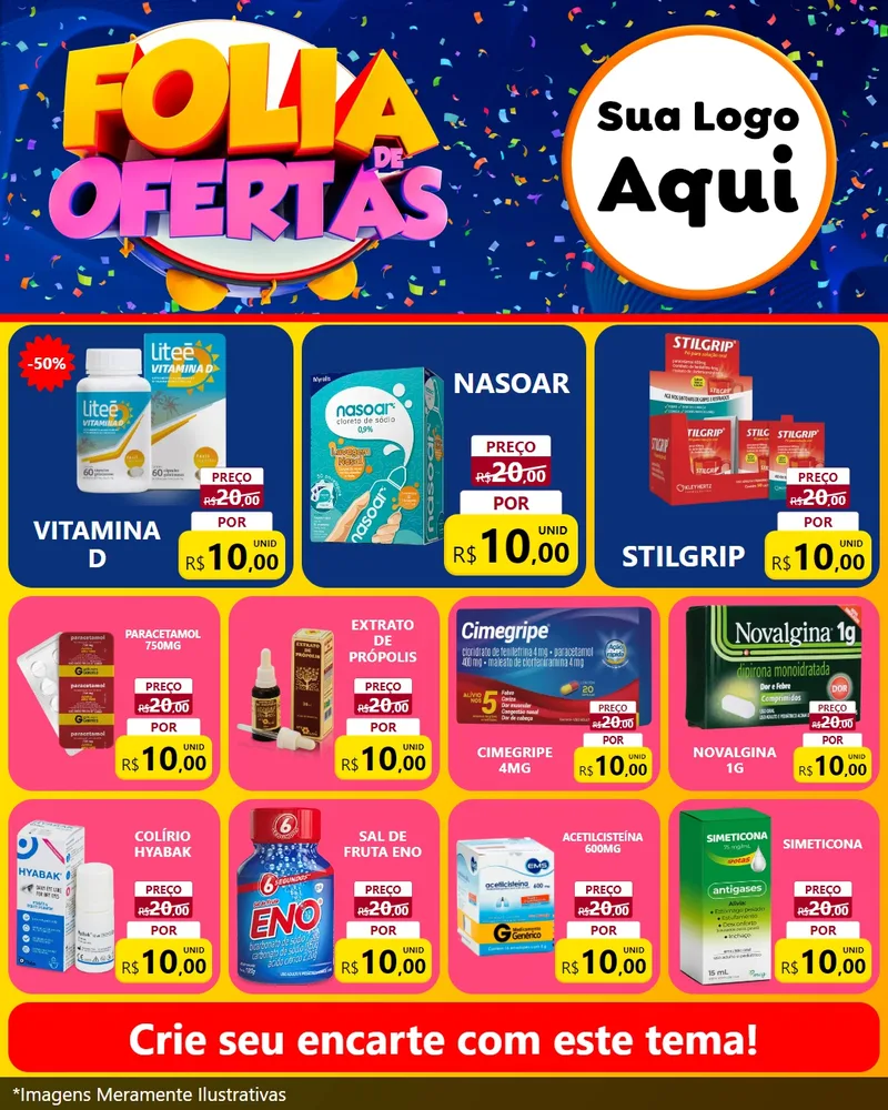 Modelo de Rede Social para Feed Instagram com o tema Folia de Ofertas para Farmácia