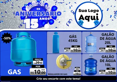 Modelo de Encarte para Encarte A4 Horizontal com o tema Promoção de Aniversário - 15 Anos para Água e gás