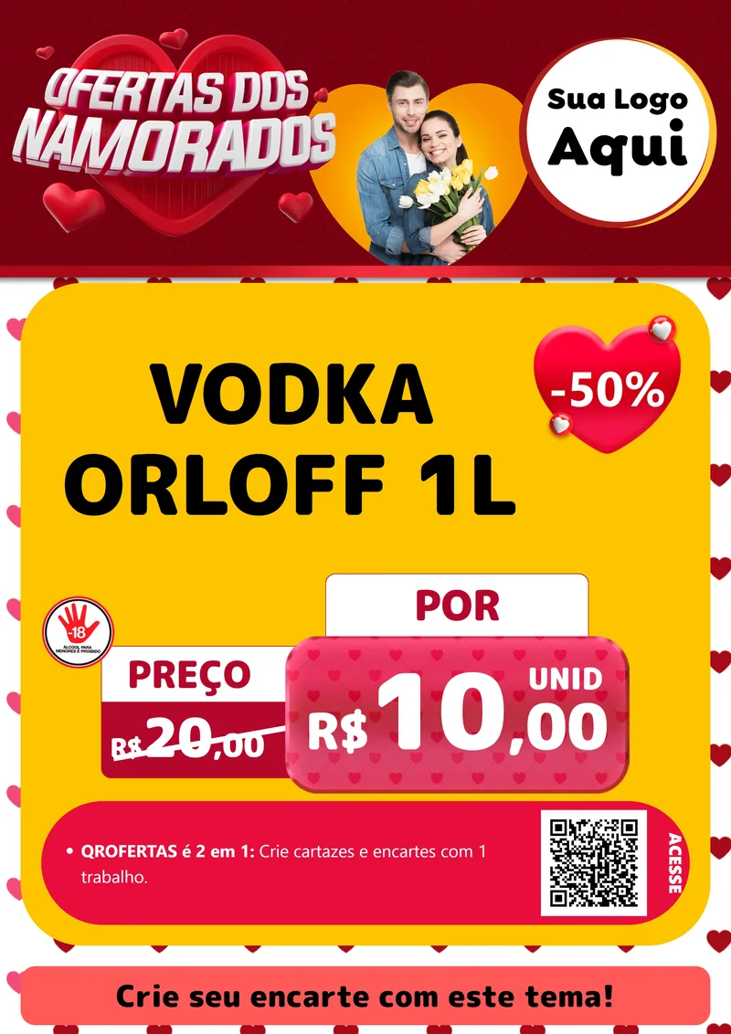 Modelo de Cartaz para Cartaz A4 Vertical com o tema Ofertas Dos Namorados para Distribuidora de bebidas