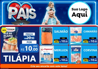Modelo de Encarte para Encarte A4 Horizontal com o tema Mês Dos Pais para Peixaria