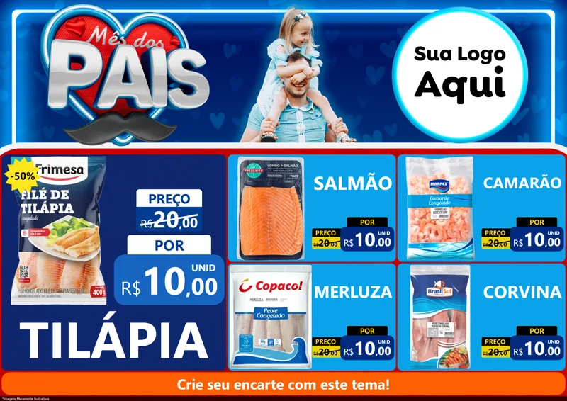Modelo de Encarte para Encarte A4 Horizontal com o tema Mês Dos Pais para Peixaria