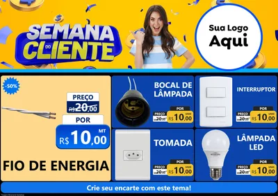 Modelo de Encarte para Encarte A4 Horizontal com o tema Semana do Cliente para Materiais Elétricos