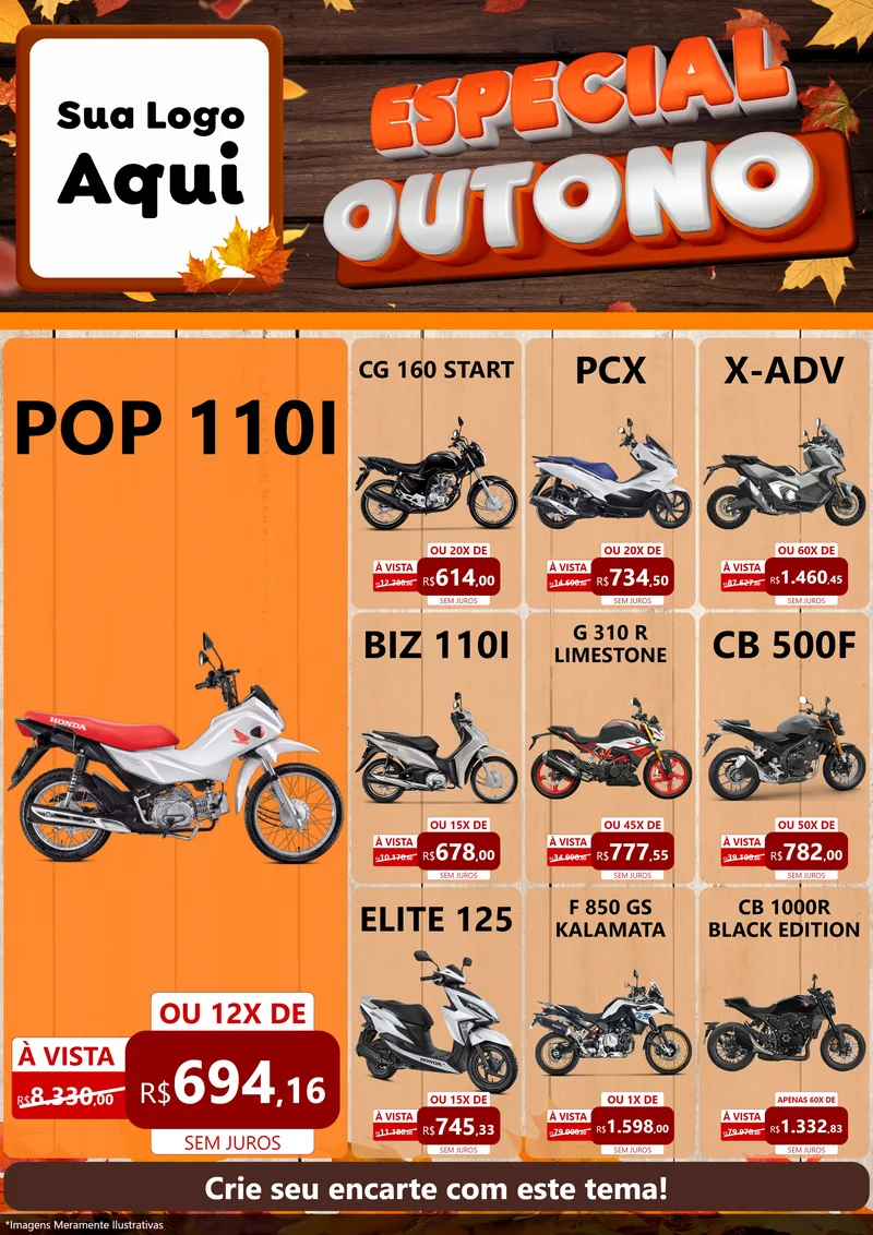 Modelo de Encarte para Encarte A4 Vertical com o tema Especial Outono para Concessionaria de Motos