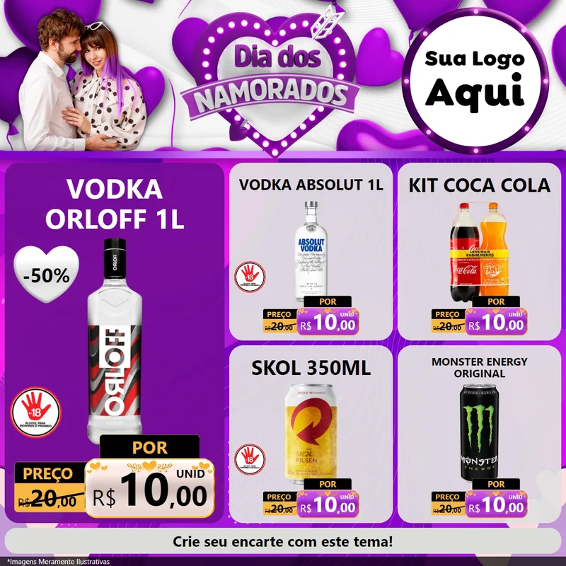Modelo de Rede Social para Feed Facebook com o tema Dia dos Namorados para Distribuidora de bebidas