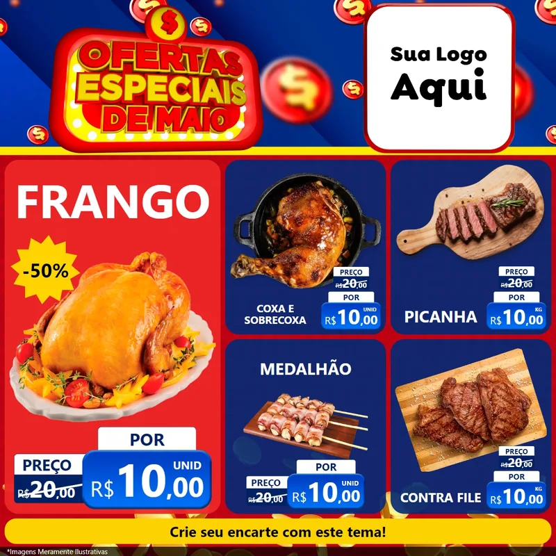 Modelo de Rede Social para Feed Facebook com o tema Ofertas Especiais de Maio para Assados