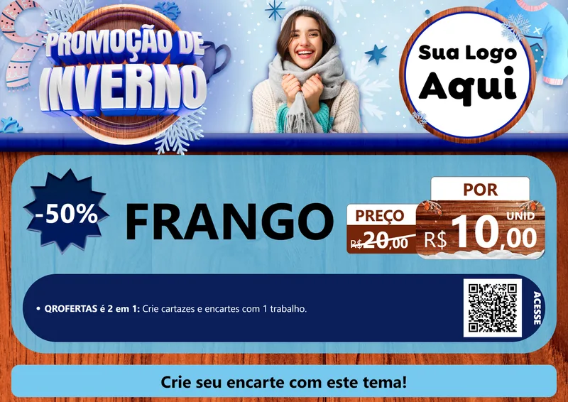 Modelo de Cartaz para Cartaz A4 Horizontal com o tema Promoção de Inverno para Assados