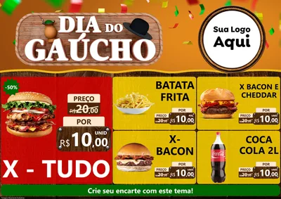 Modelo de Encarte para Encarte A4 Horizontal com o tema Dia do Gaúcho para Hamburgueria