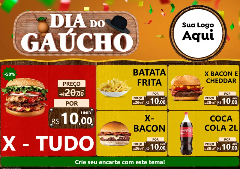 Modelo de Encarte para Encarte A4 Horizontal com o tema Dia do Gaúcho para Hamburgueria