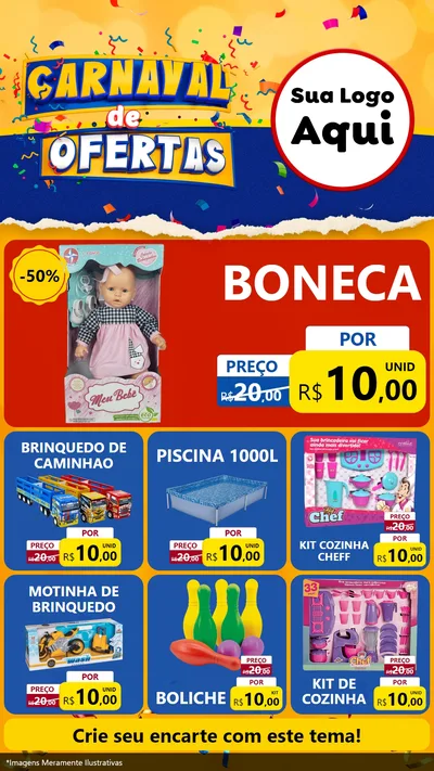 Modelo de Rede Social para Stories com o tema Carnaval de Ofertas para Brinquedos