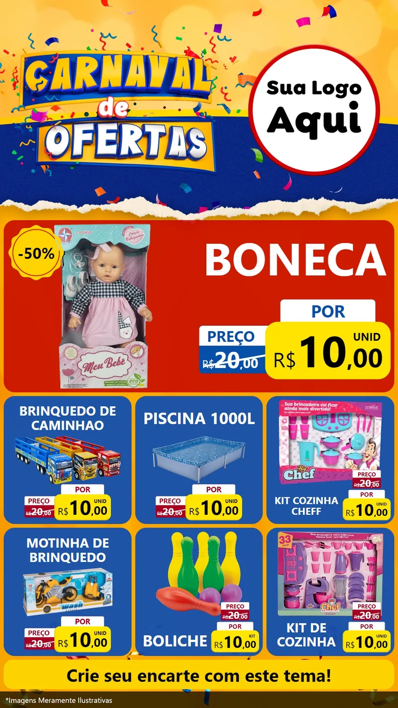 Modelo de Rede Social para Stories com o tema Carnaval de Ofertas para Brinquedos