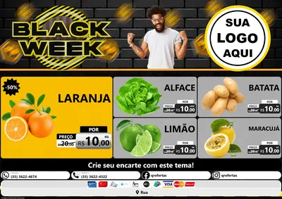 Modelo de Encarte para Encarte A4 Horizontal com o tema Black Week para Hortifrúti