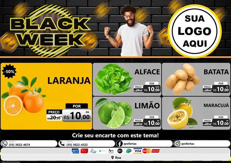 Modelo de Encarte para Encarte A4 Horizontal com o tema Black Week para Hortifrúti