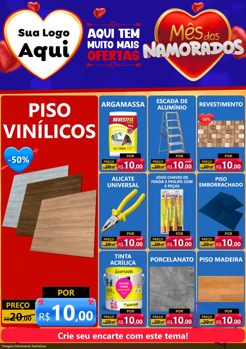 Modelo de Encarte para Encarte A4 Vertical com o tema Mês dos Namorados para Material para Construção