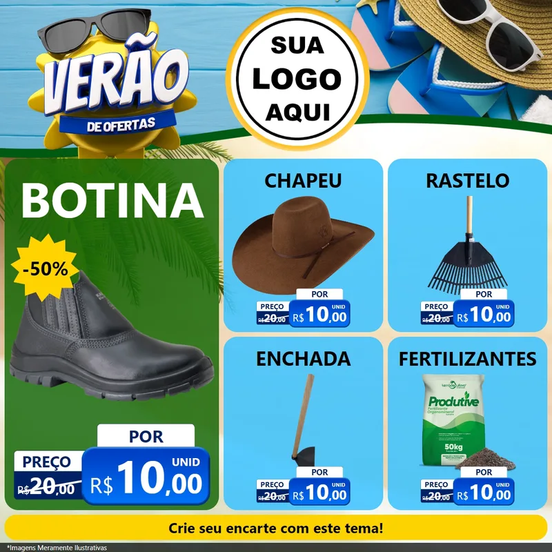 Modelo de Rede Social para Feed Facebook com o tema Verão de Ofertas para Agropecuária