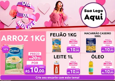 Modelo de Encarte para Encarte A4 Horizontal com o tema Dia da Mulher para Supermercado