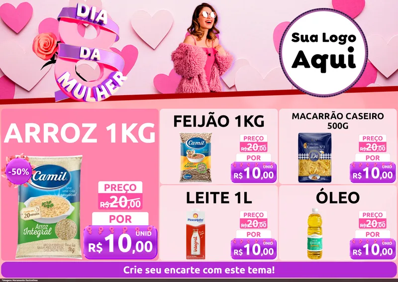 Modelo de Encarte para Encarte A4 Horizontal com o tema Dia da Mulher para Supermercado