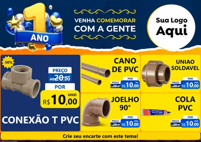 Modelo de Encarte para Encarte A4 Horizontal com o tema Um Ano de Aniversário para Tubos e conexões