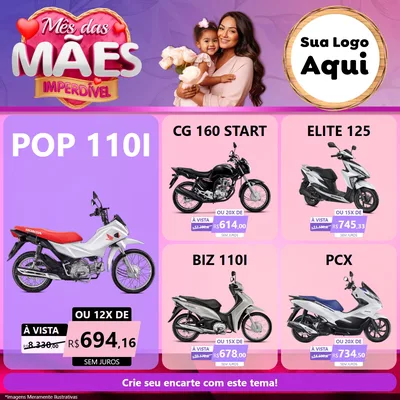 Modelo de Rede Social para Feed Facebook com o tema Mês das Mães Imperdível para Concessionaria de Motos