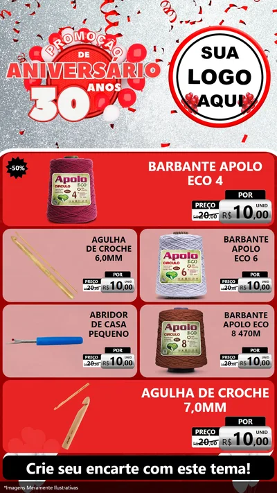Modelo de TV para TV Vertical com o tema Promoção de Aniversário - 30 Anos para Armarinho e Aviamentos