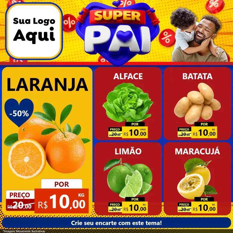 Modelo de Rede Social para Feed Facebook com o tema Super Pai para Hortifrúti
