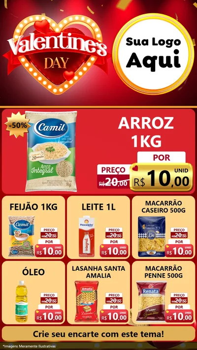 Modelo de Rede Social para Stories com o tema Valentine's Day para Supermercado
