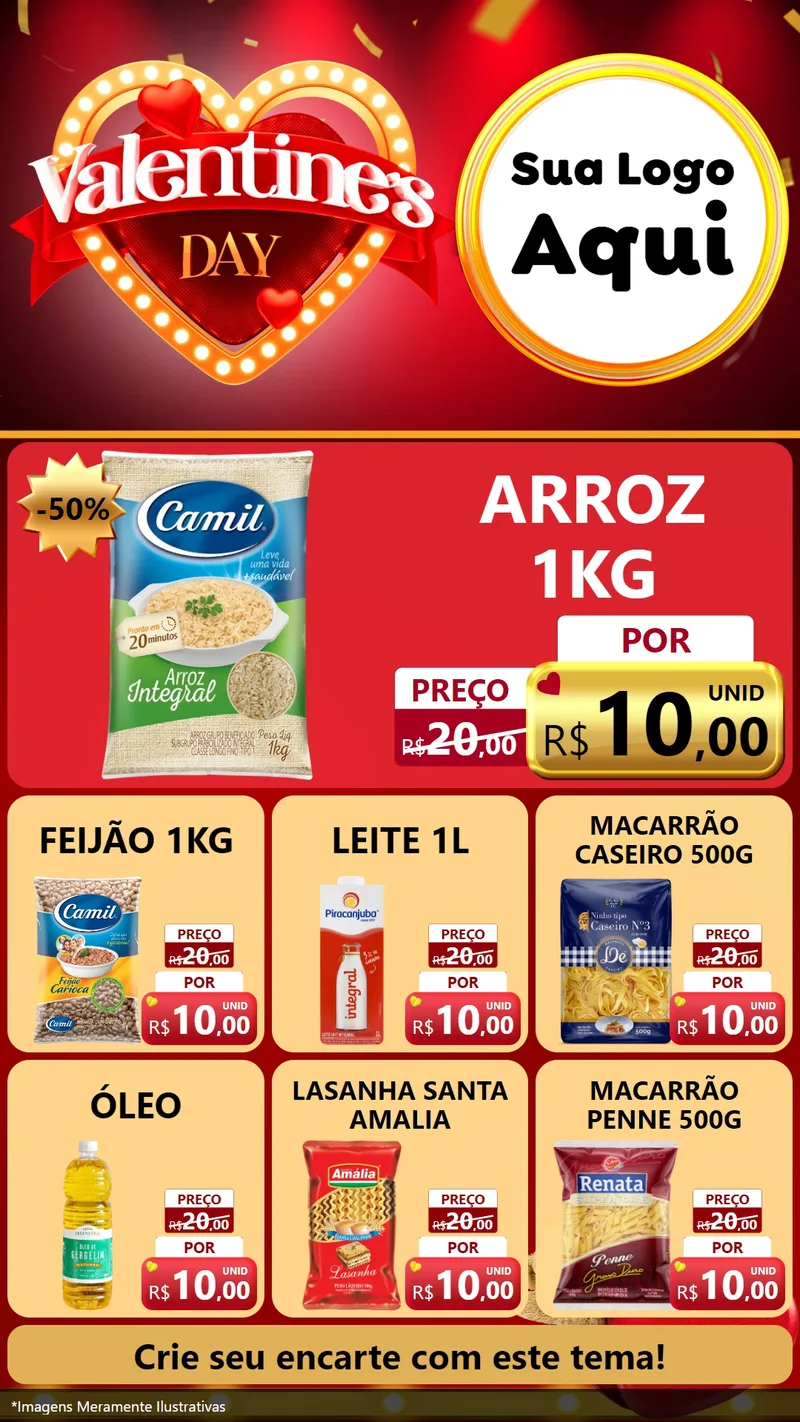 Modelo de Rede Social para Stories com o tema Valentine's Day para Supermercado