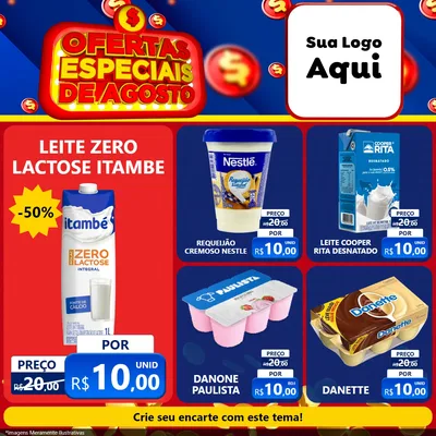 Modelo de Rede Social para Feed Facebook com o tema Ofertas Especiais de Agosto para Frios e Laticínios