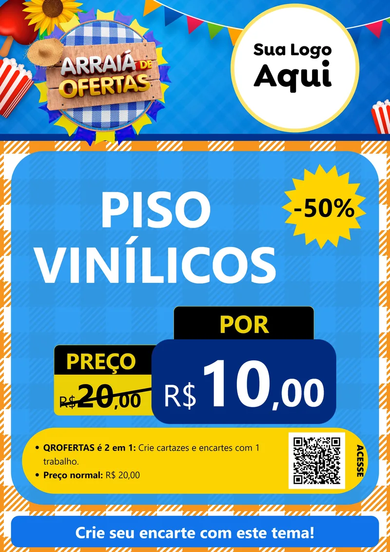 Modelo de Cartaz para Cartaz A4 Vertical com o tema Arraiá de Ofertas para Material para Construção
