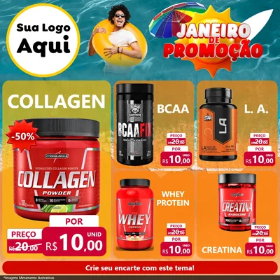 Modelo de Rede Social para Feed Facebook com o tema Janeiro de Promoção para Suplementos alimentares