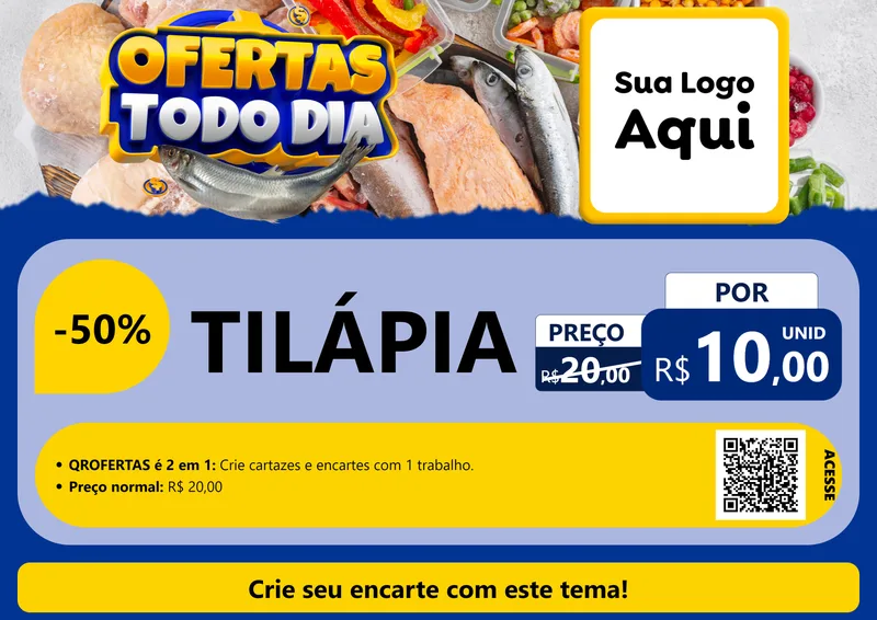 Modelo de Cartaz para Cartaz A4 Horizontal com o tema Ofertas Todo Dia para Peixaria